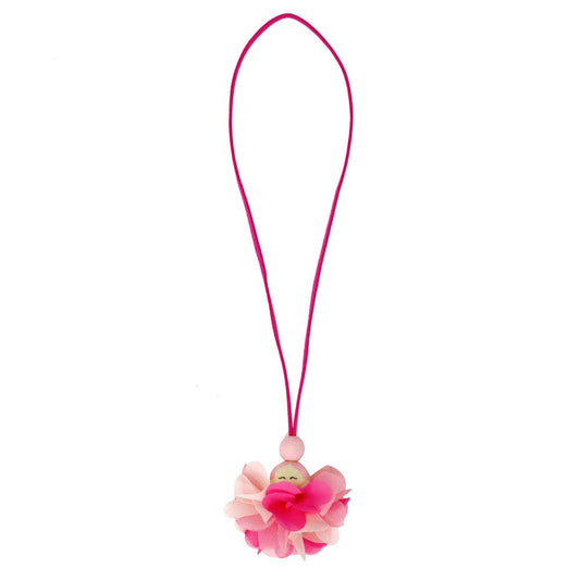 Pink Poppy - Hand Painted Wooden Bead Pixie Flower Necklace