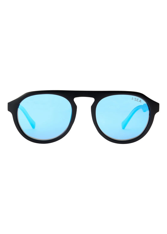 I-SEA Ivan Florence sunglasses, black frame with blue mirror polarised lens