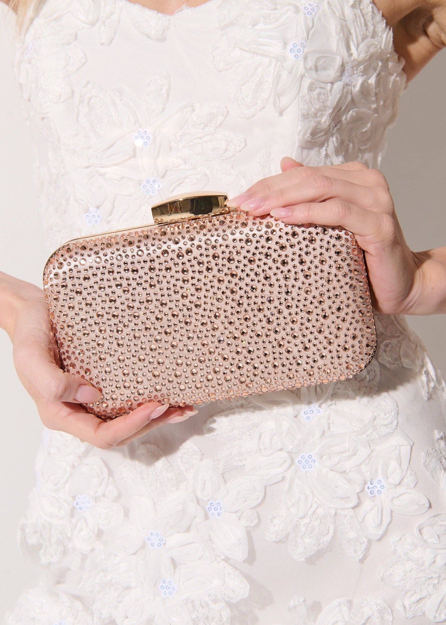 Romie Rhinestone Clutch Bag in Champagne