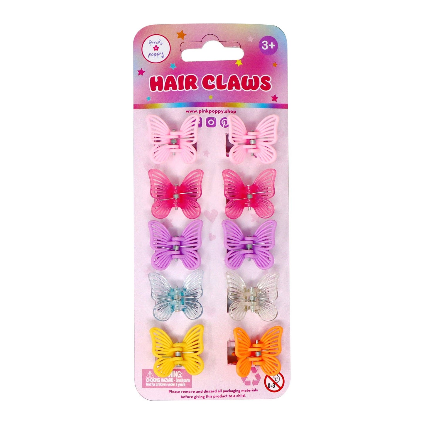 Pink Poppy - Butterfly Claw Hair Clips - (Pack Size: 6)