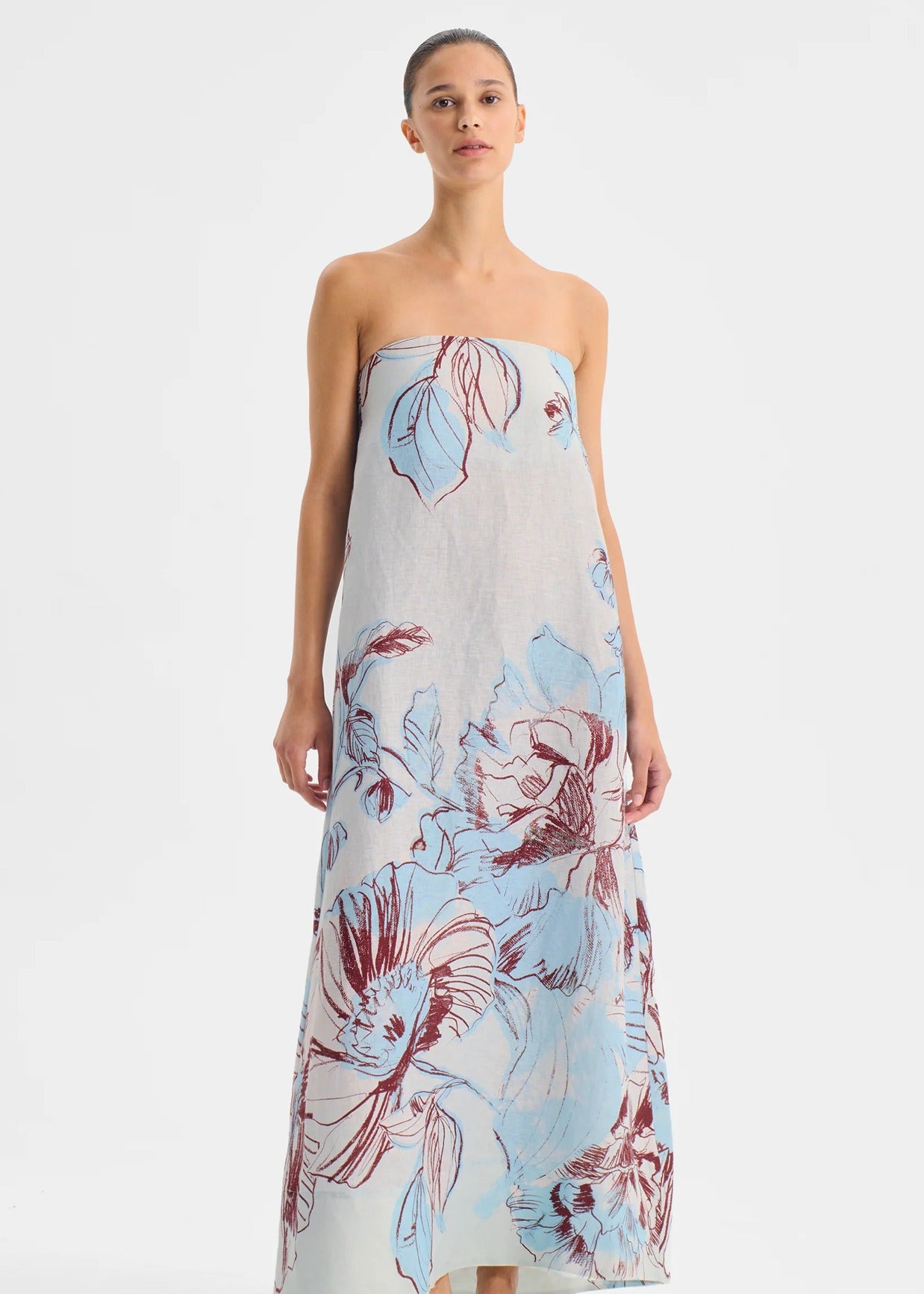 Mae Linen Strapless Dress - Sky