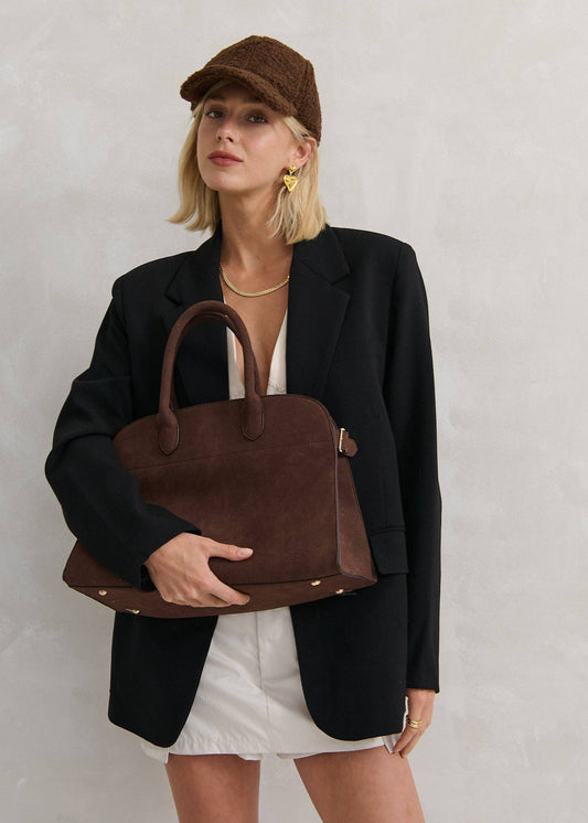 Clemence Tote Bag in Brown Suede