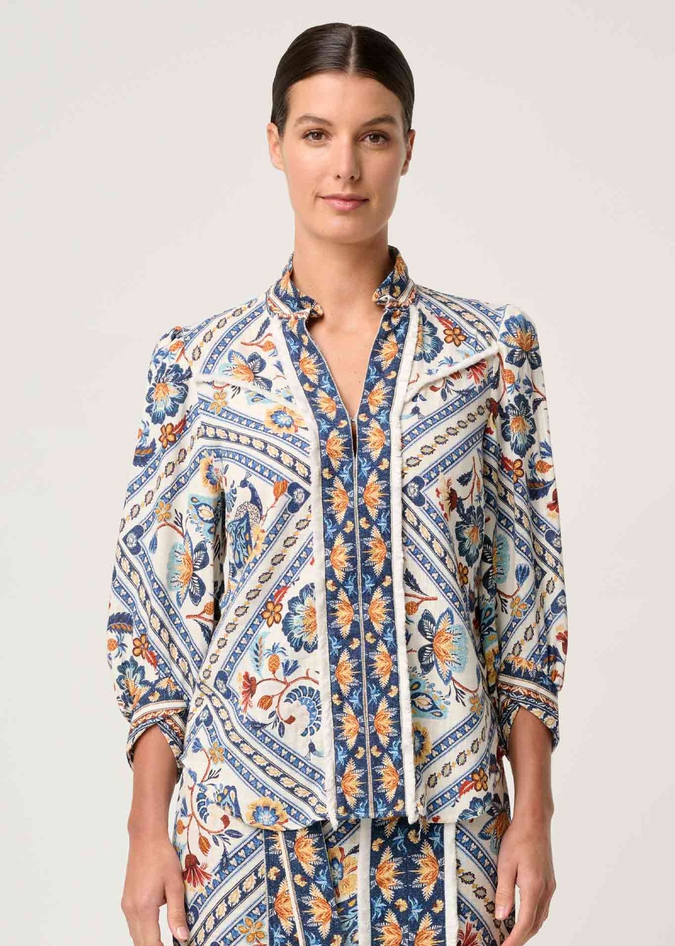 Alexis Linen Viscose Contrast Trim Fringe Shirt - Petinos Floros