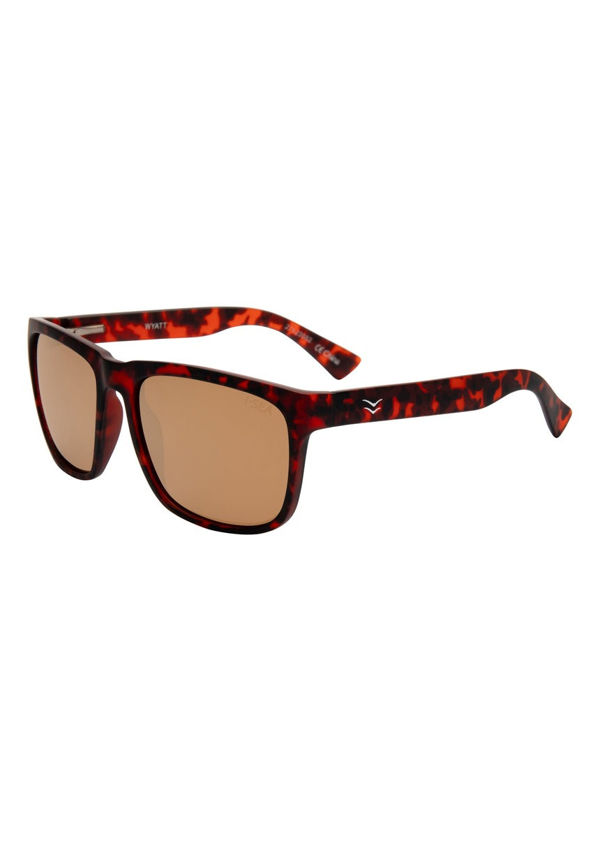 I-SEA Wyatt sunglasses, tortoiseshell frame with copper polarised lens