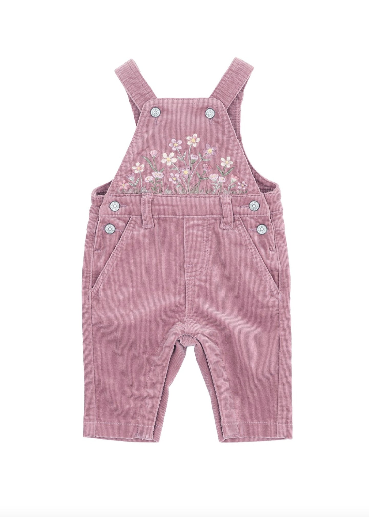 Flossy Embroidered Cord Overalls - Heather