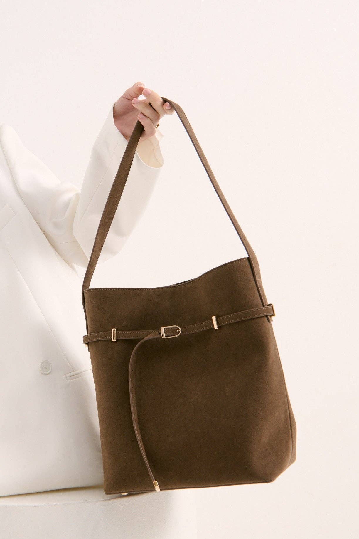 Angels Whisper Accessories - Leonie Belt Bucket Bag in Tan Suede