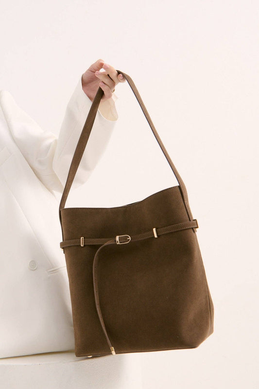 Angels Whisper Accessories - Leonie Belt Bucket Bag in Tan Suede