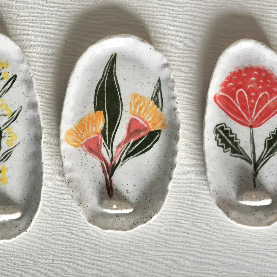 Hand-painted Ceramic Incense Holder Australian Natives: Waratah