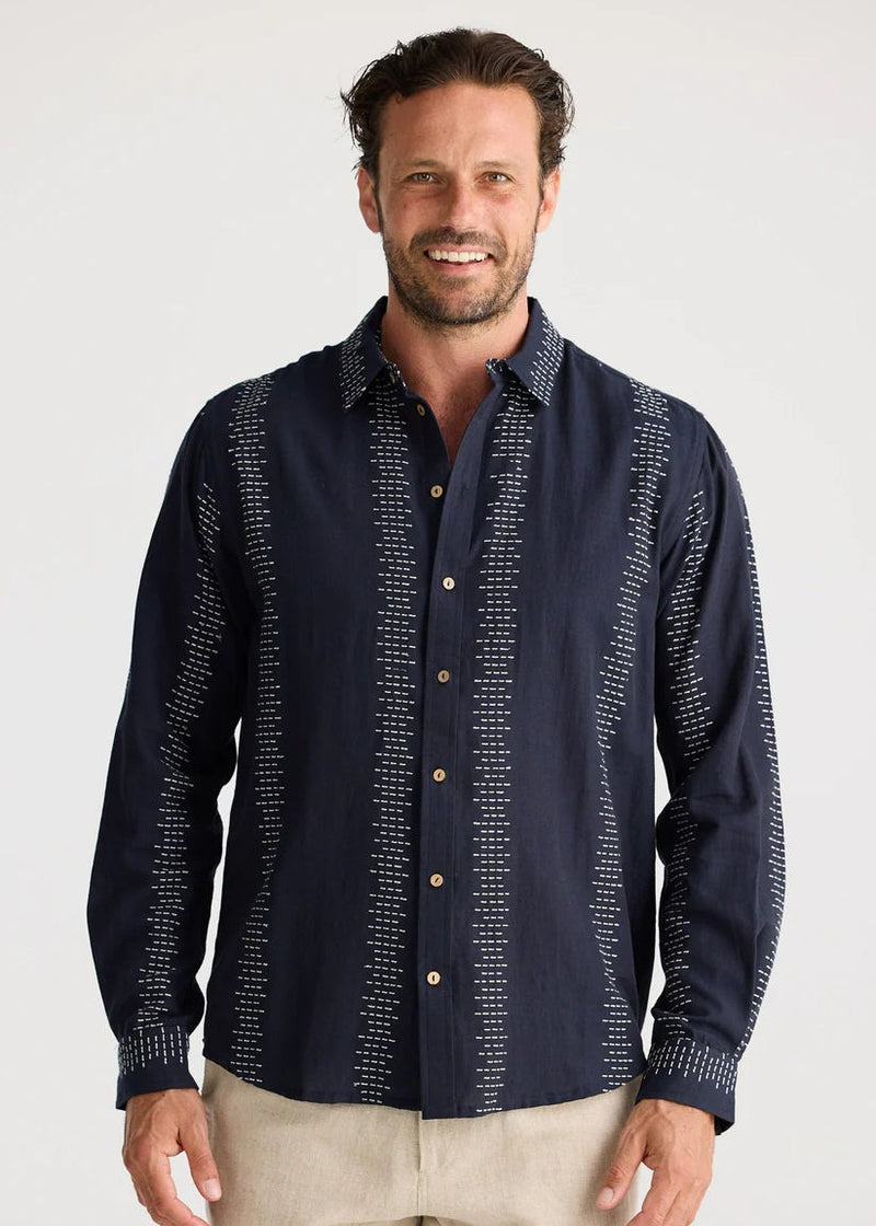 Oxford Shirt - Navy W White Embroidery