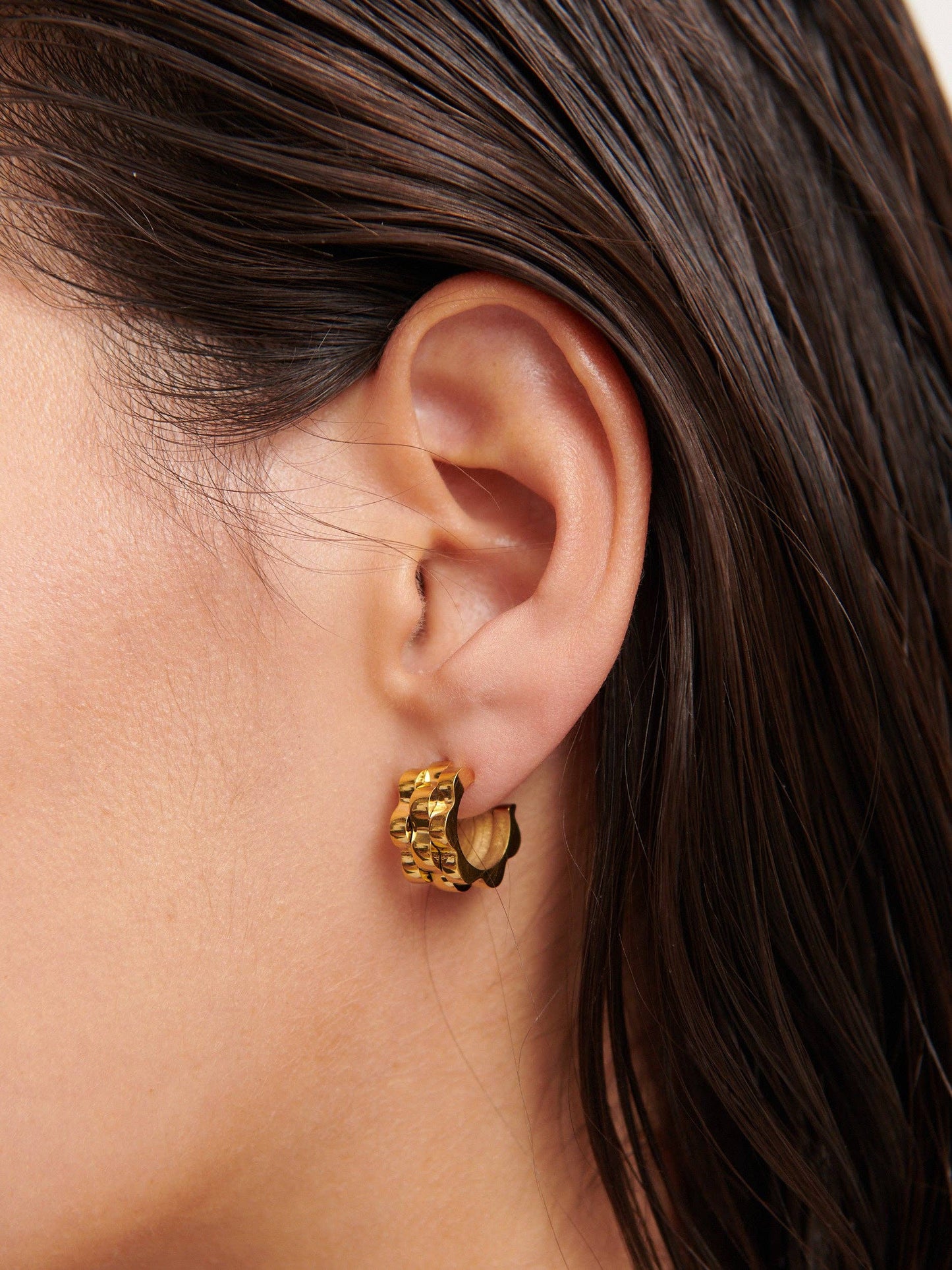 Ripple Earrings - Gold Pleated