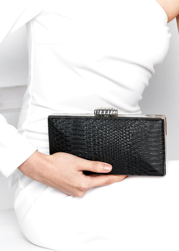 Ciara Croc Effect Clutch - Black