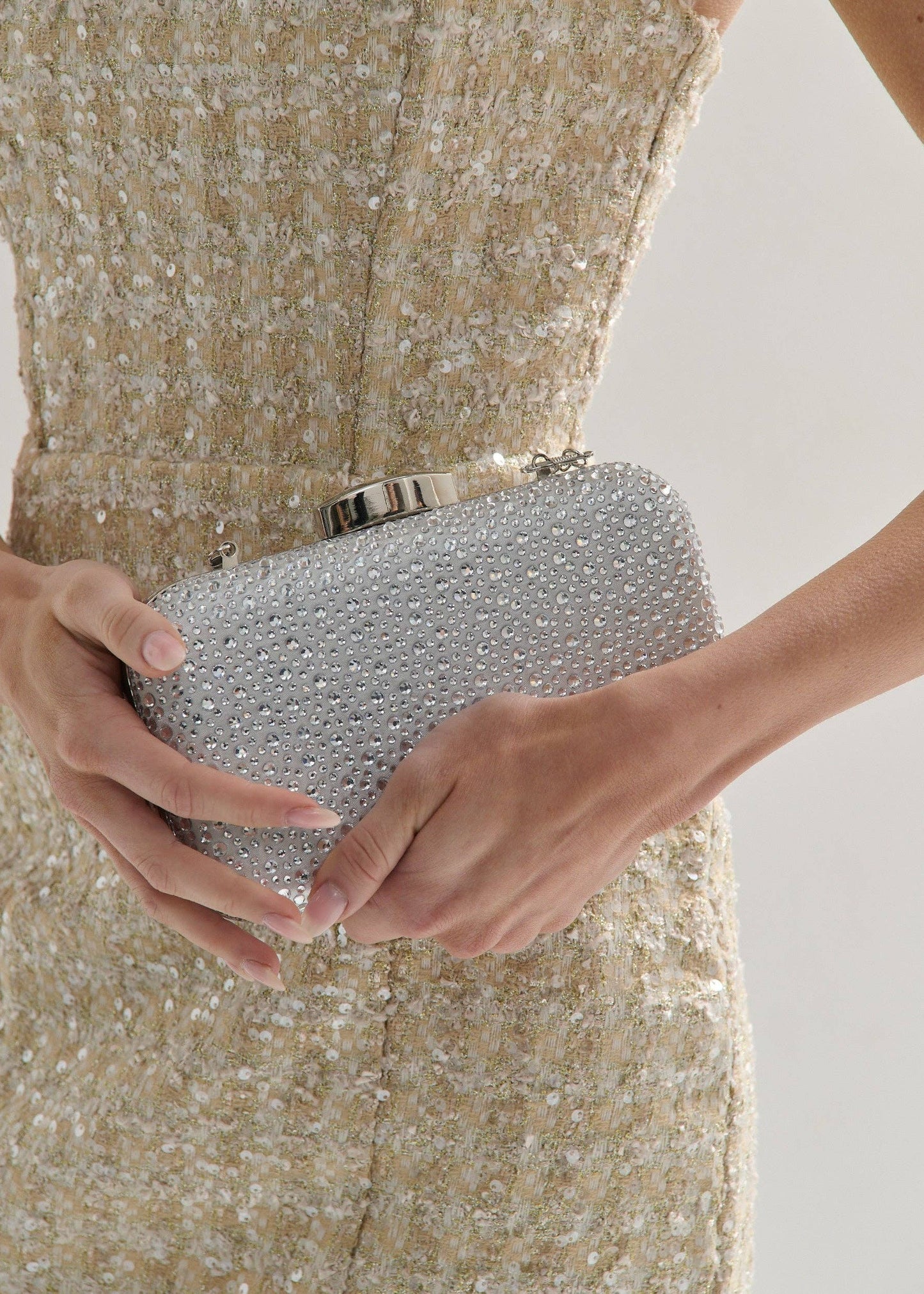 Romie Rhinestone Clutch Bag in Silver