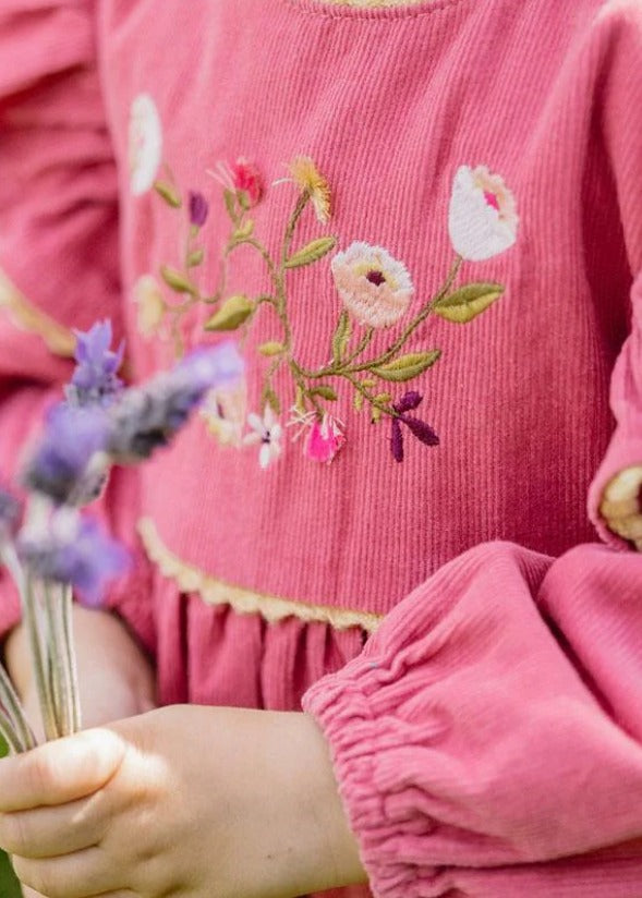 Wild Horses Embroidered Cord Dress - Kids