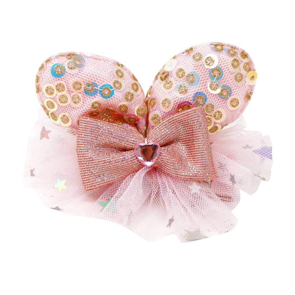 Pink Poppy - Bella Bunny Pale Pink Sequin Ears with Tulle Hairclips