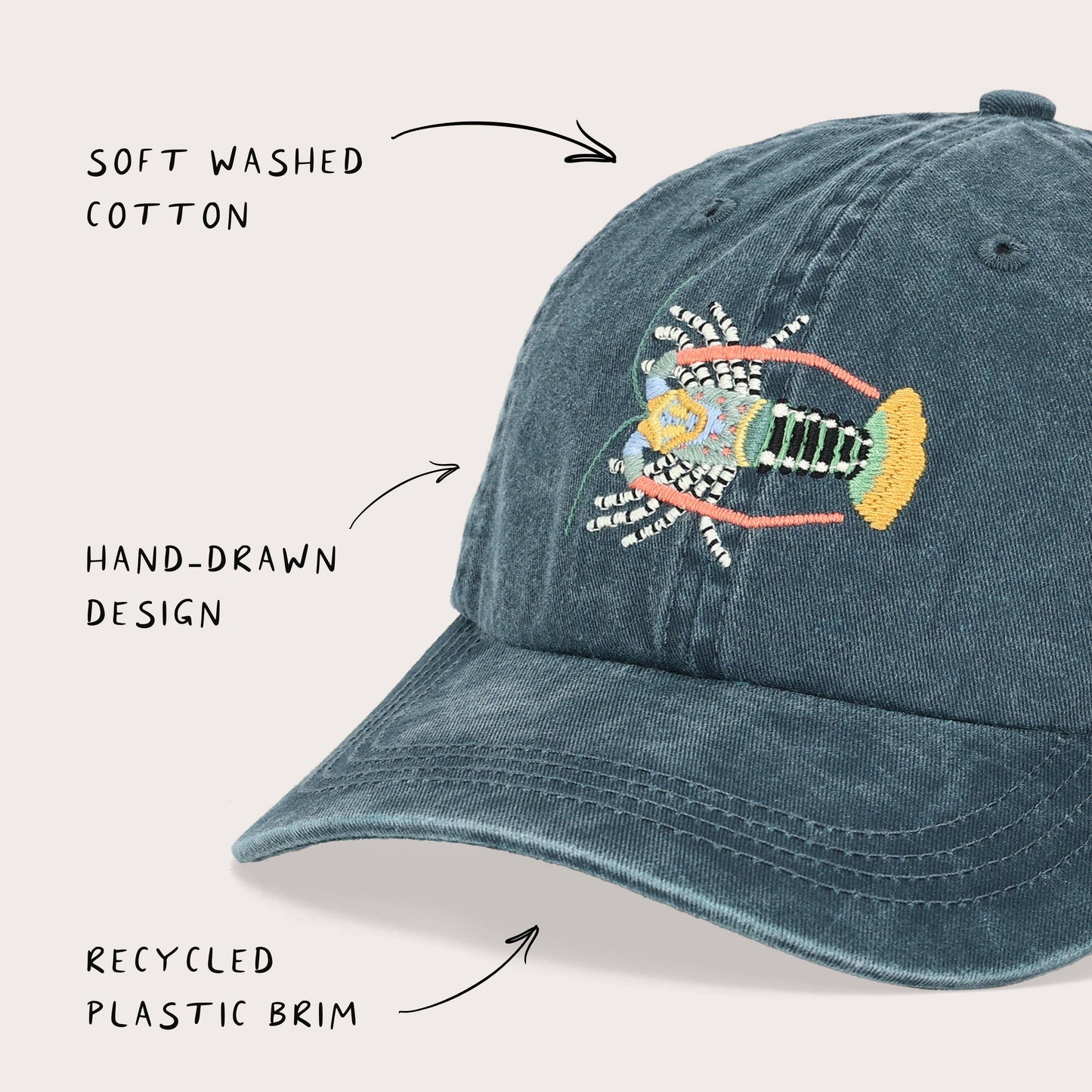 Pallion Point - Tropical Rock Lobster Fish Lid | Cotton Dad Cap in Stone