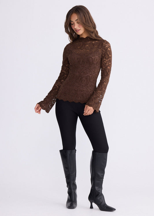Hollis Top in Chocolate lace, front