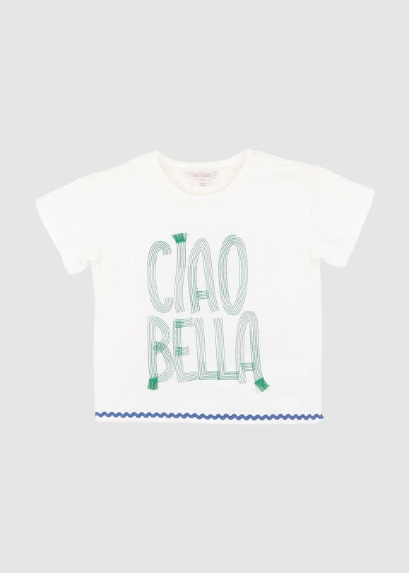 Summer Vacay Ciao Bella Embroidered Tee - White