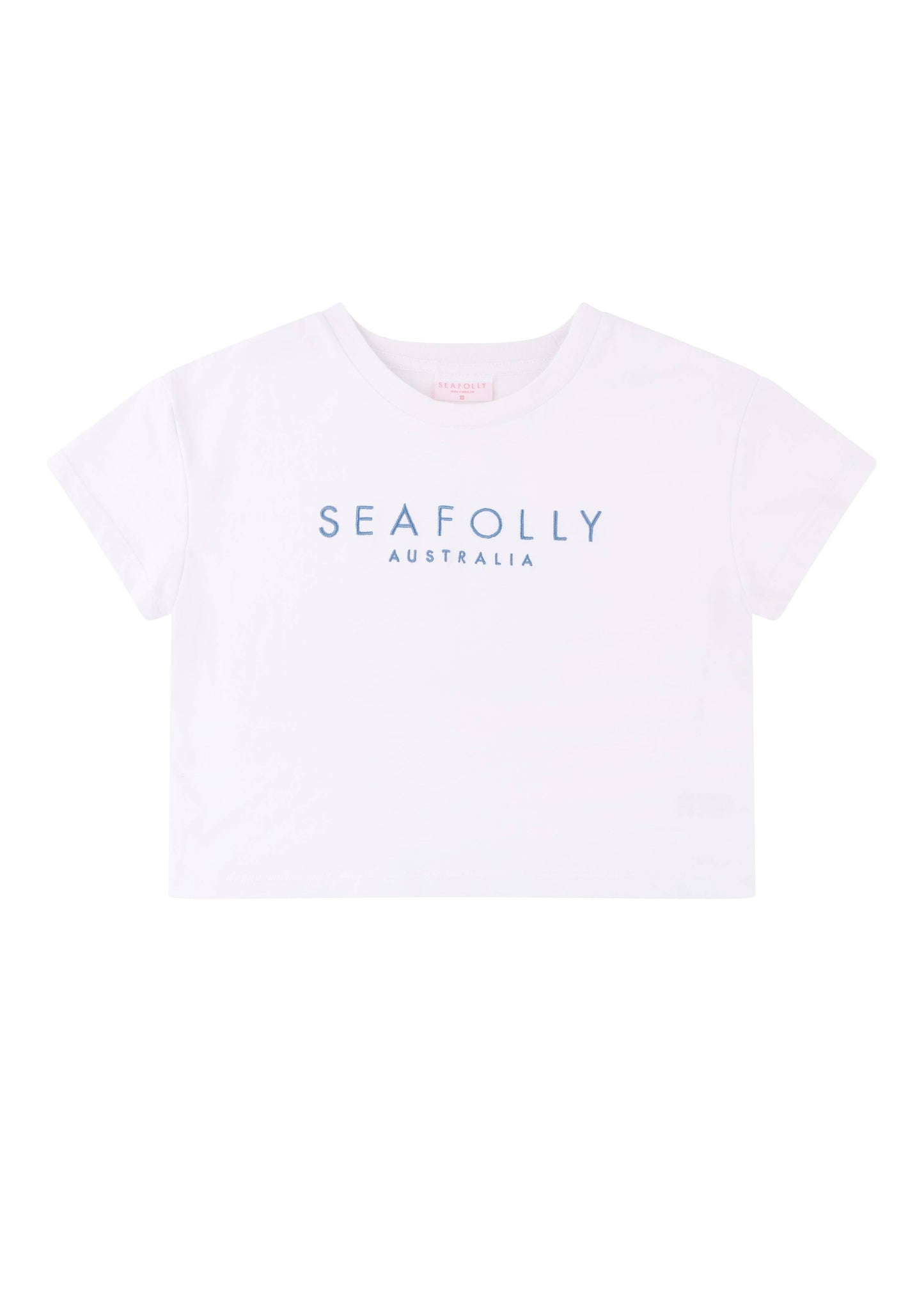 Kids Cotton Embroidery Crop Tee - Brilliant White