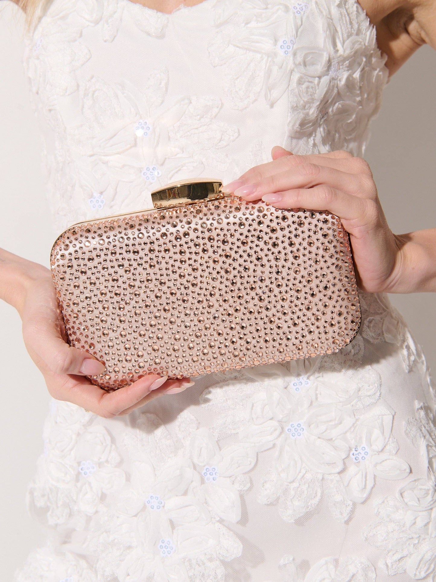 Romie Rhinestone Clutch Bag in Champagne