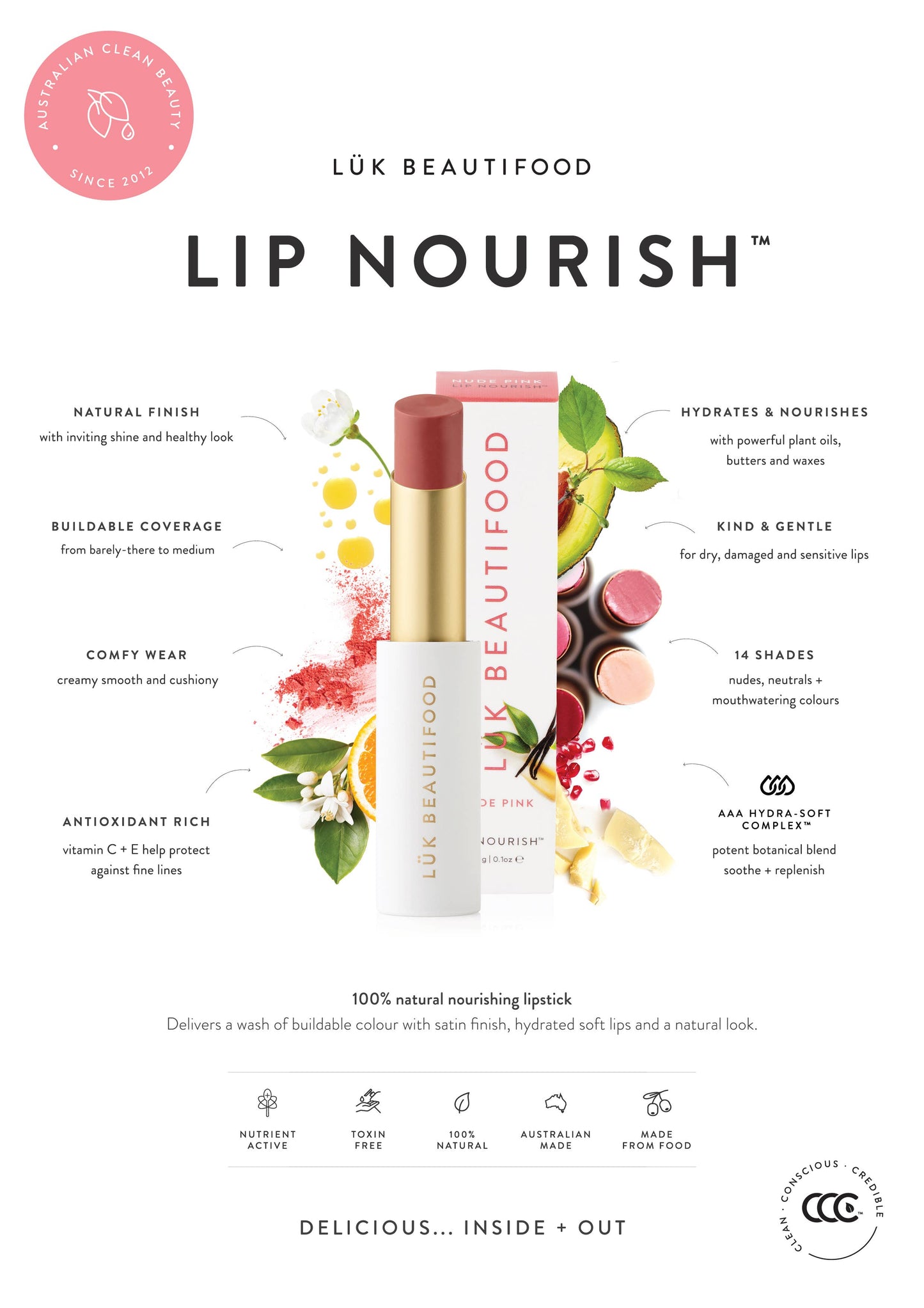 Luk Beautifood - QUICK SHOP 14 Lip Nourish™ Natural Lipstick Shades: Peach Melon