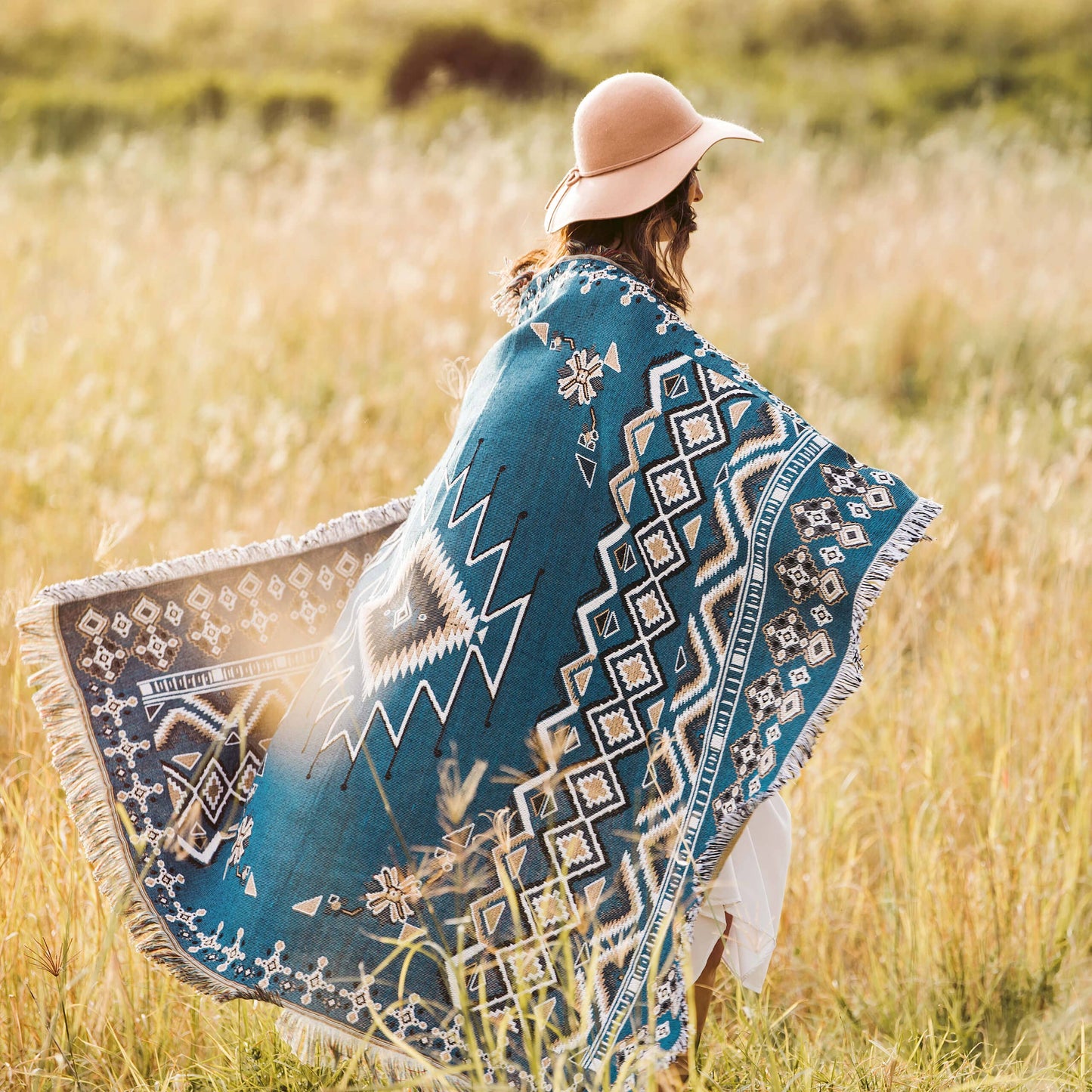 HENDEER - 'Let It Be' Woven Picnic Rug/Throw: Regular 130x160cm