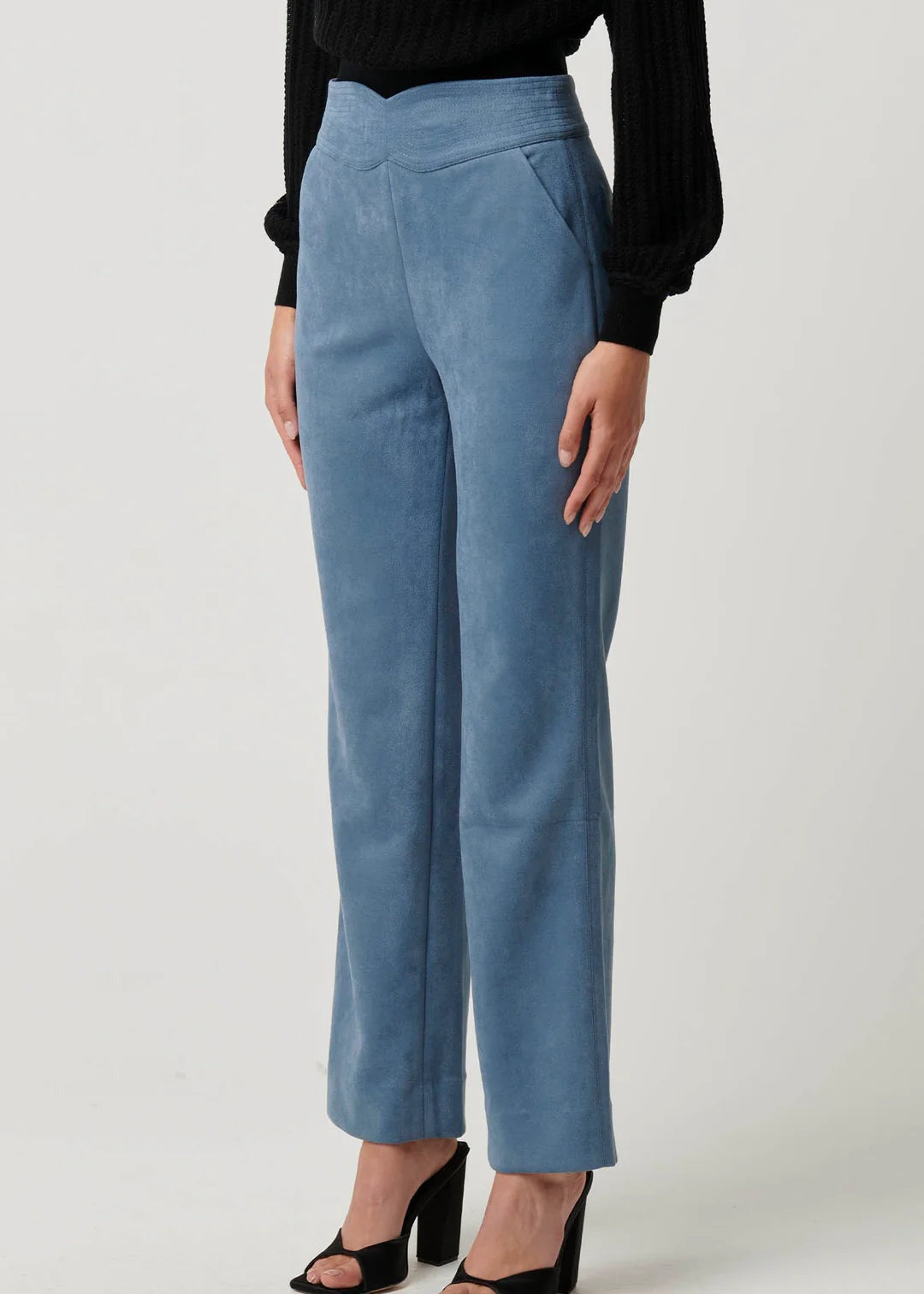 Scarlett Faux Suede Waist Detail Pant - Sky