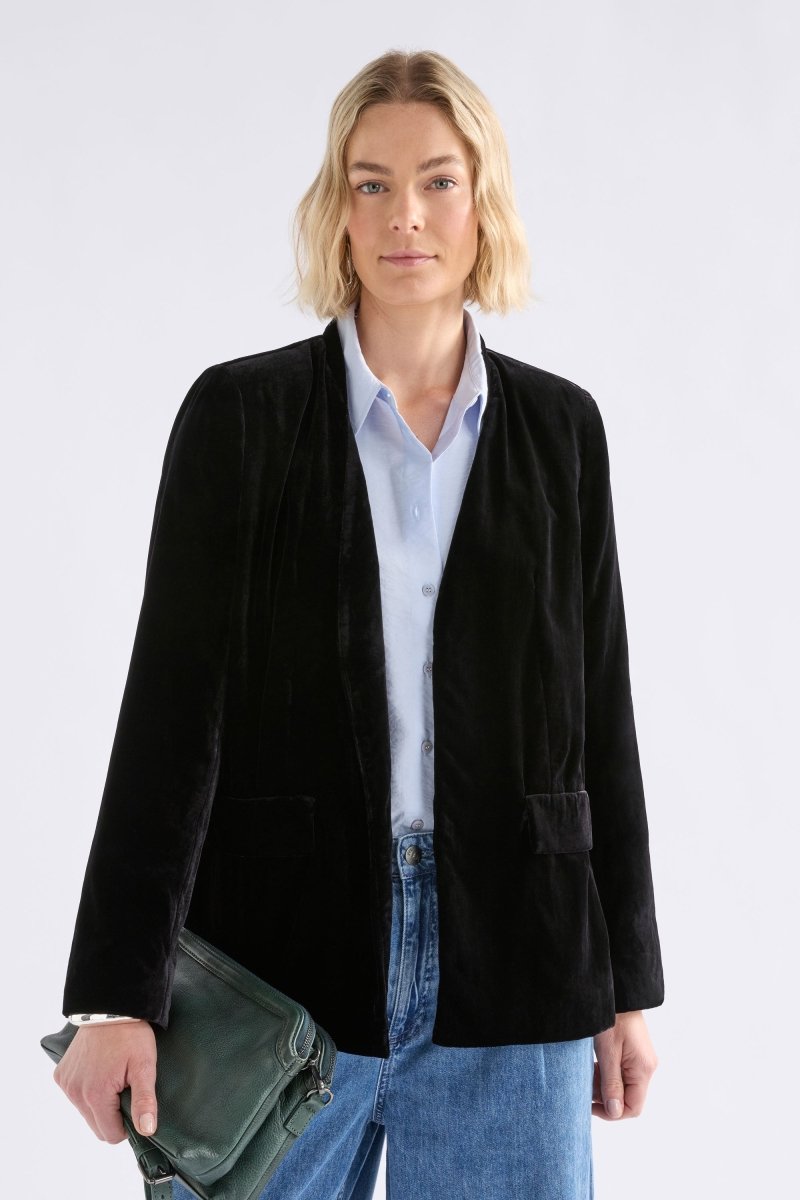 Velvet Soft Blazer Jacket - Black