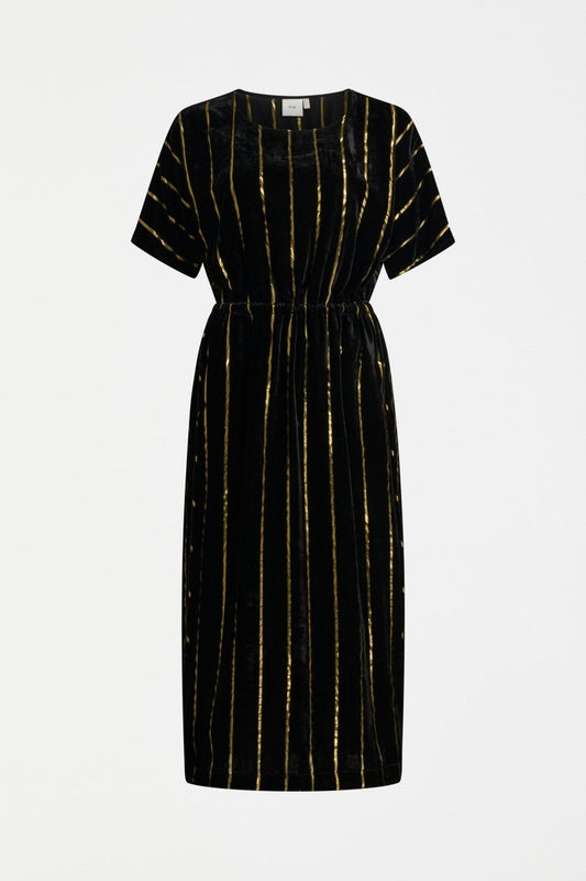 Lumii Velvet Dress - Black/Gold Stripe