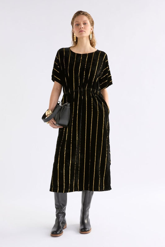 Lumii Velvet Dress - Black/Gold Stripe