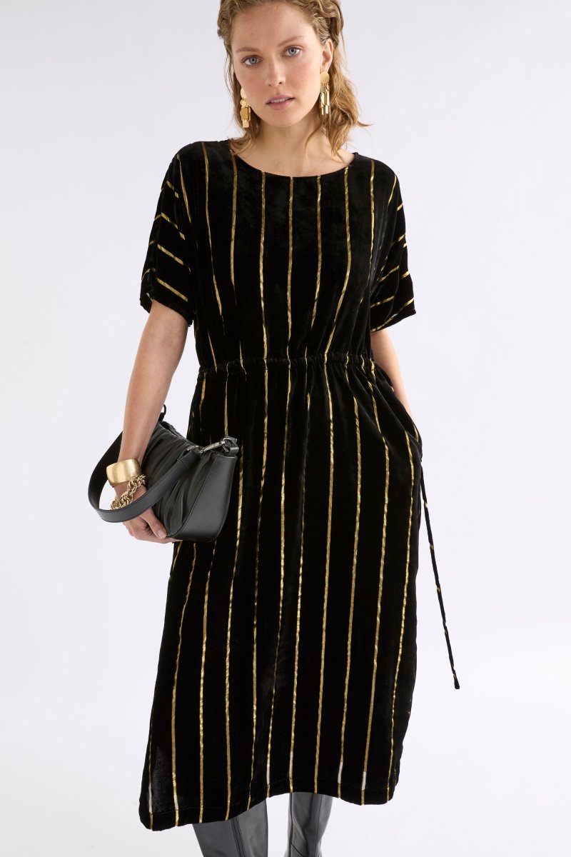 Lumii Velvet Dress - Black/Gold Stripe