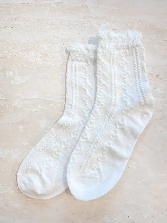 Knitted Heart Frill Socks - White
