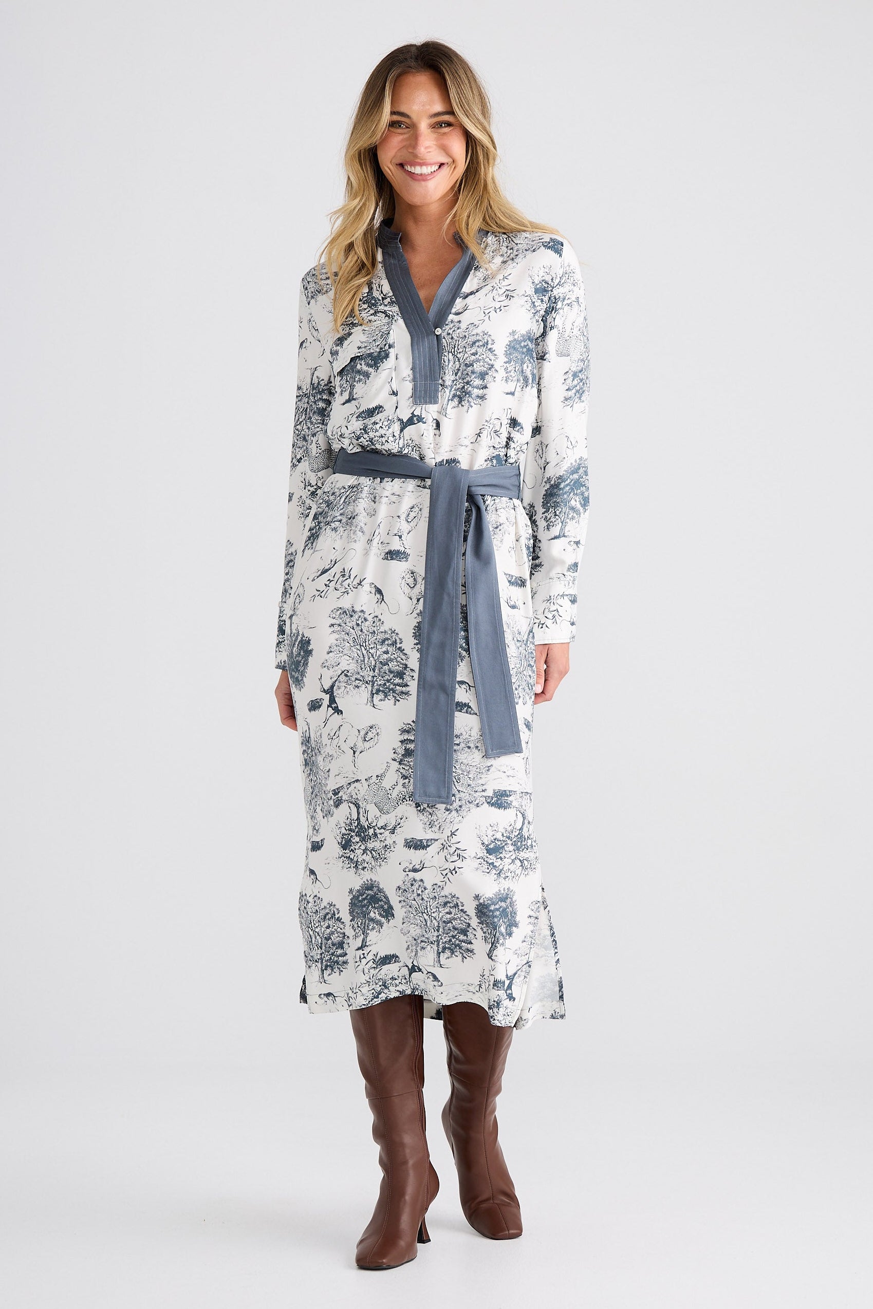 Keera Dress - Slate Toile