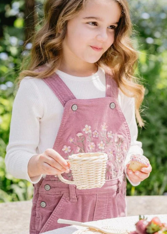 Flossy Embroidered Cord Overalls - Heather