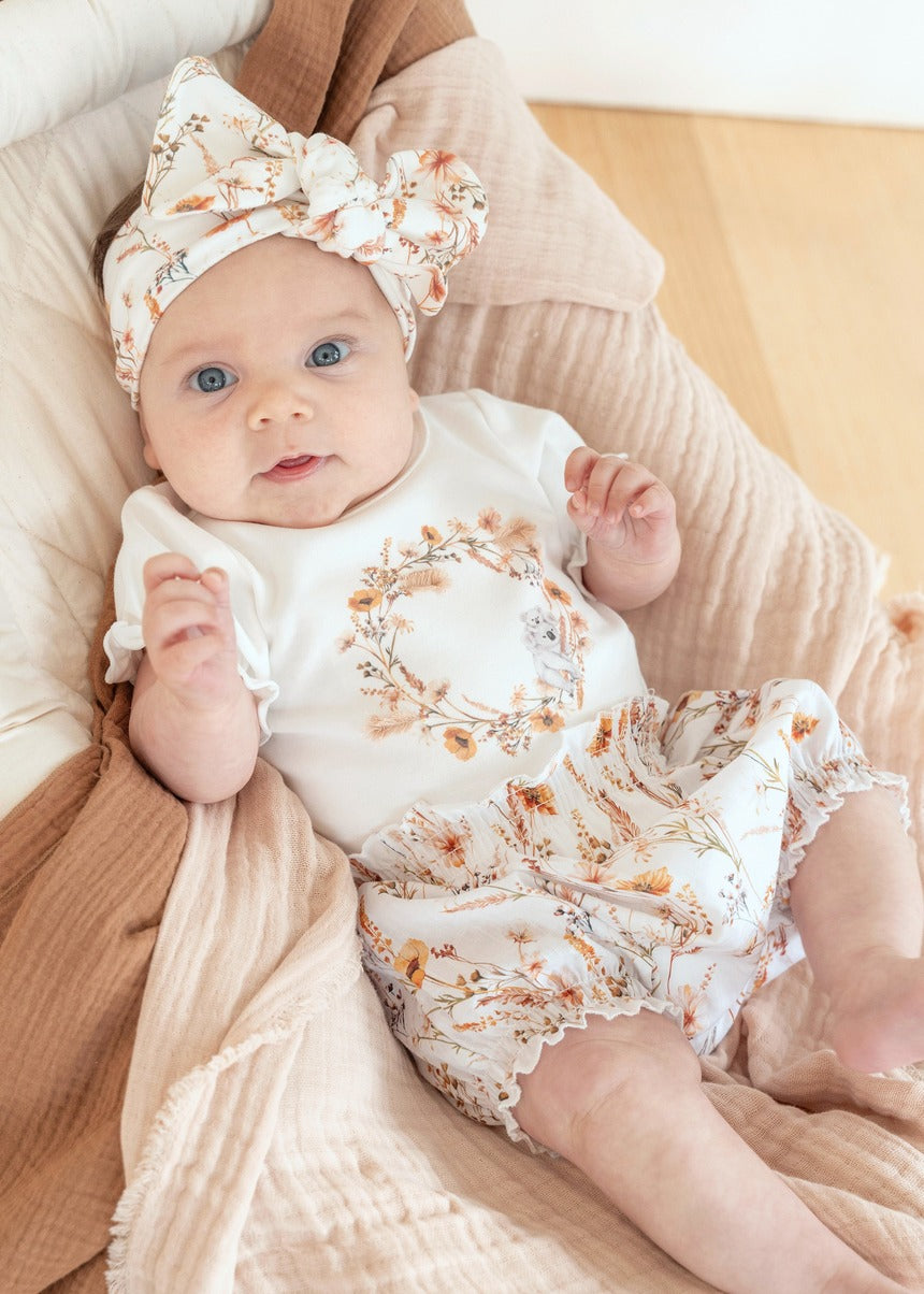Taylor Organic Floral Koala Bodysuit - Cloud