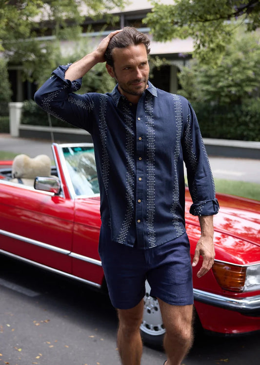 Oxford Shirt - Navy W White Embroidery