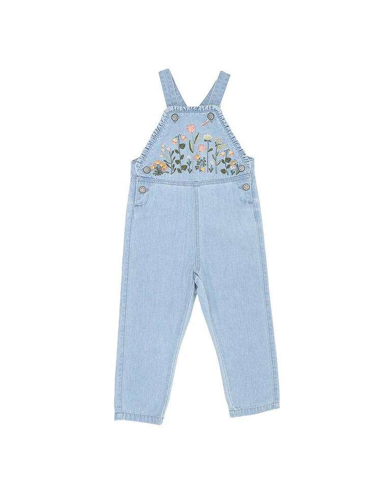 Botanicia Embroidered Overalls- Washed Denim