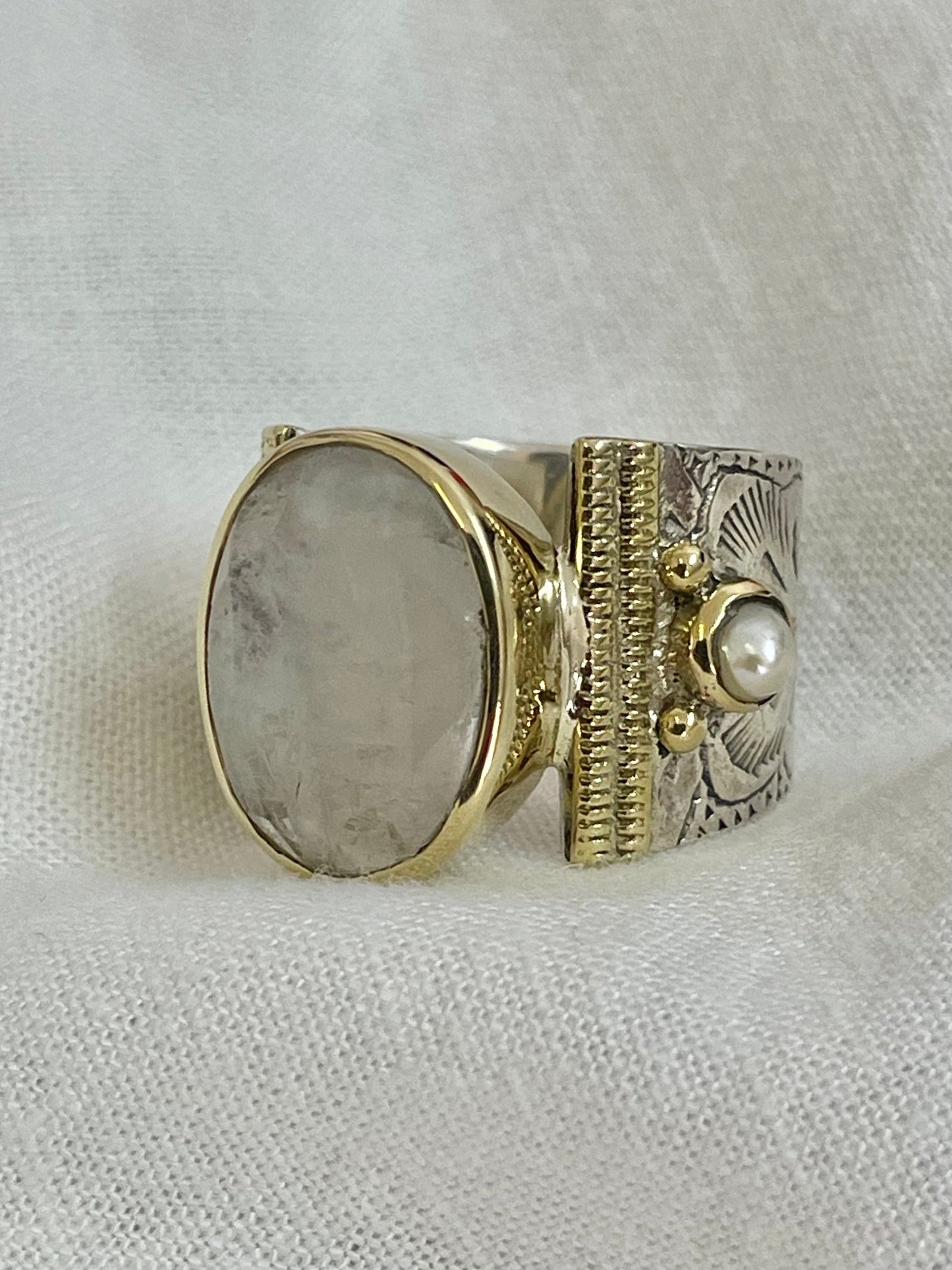 Moonstone Pearl Ring