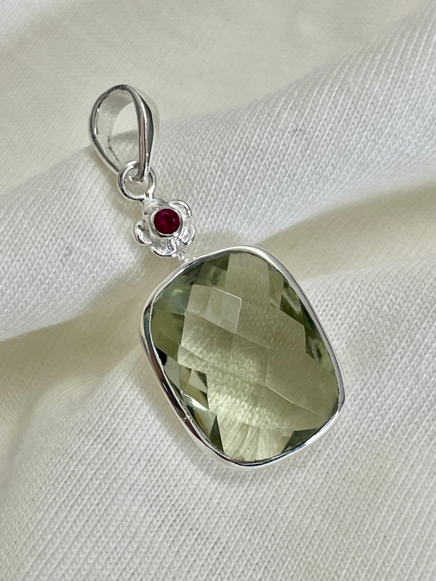 Green Amethyst and Ruby Pendant