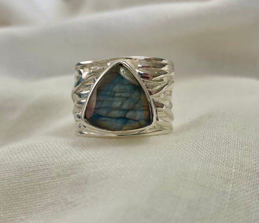 Labradorite Silver Textured Ring