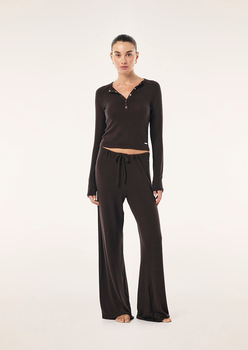 PE Nation Haven Long Sleeve Top in Coffee, full length view on model