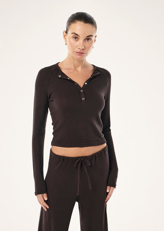 PE Nation Haven Long Sleeve Top in Coffee, front view on model