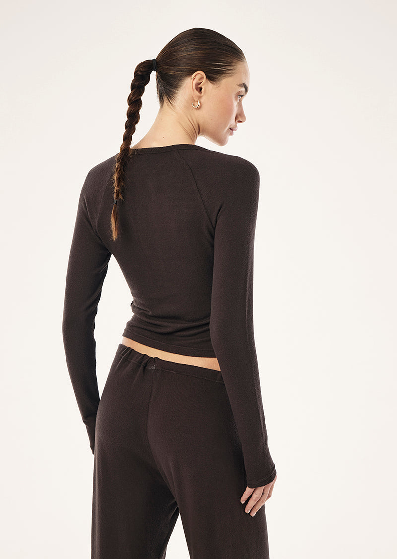 PE Nation Haven Long Sleeve Top in Coffee, back view on model