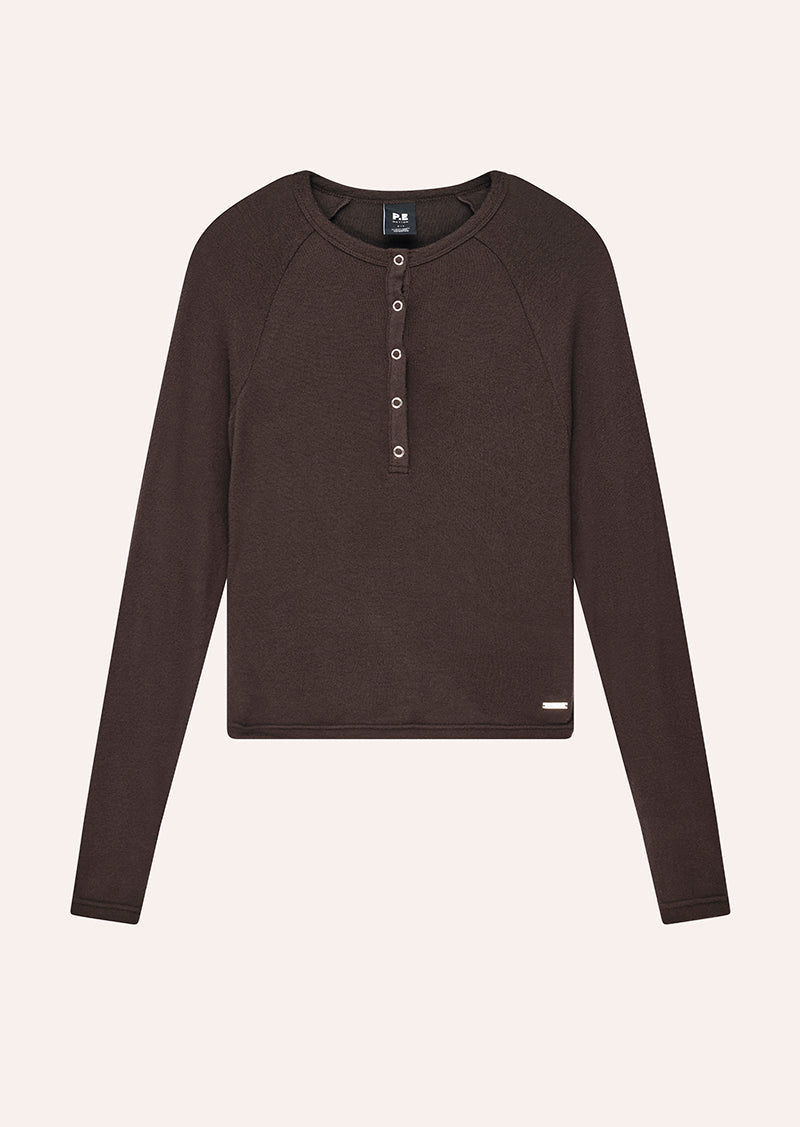PE Nation Haven Long Sleeve Top in Coffee, flat lay of the top