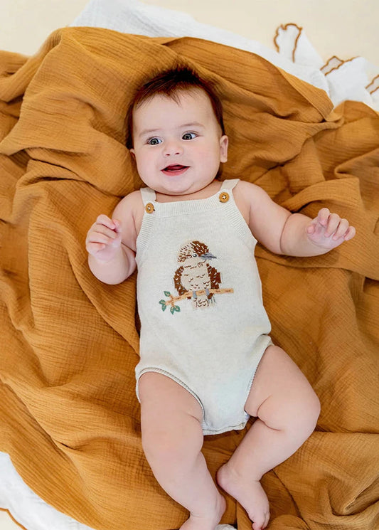 Australiana Organic Kookaburra Knit Bodysuit - Cream Marl