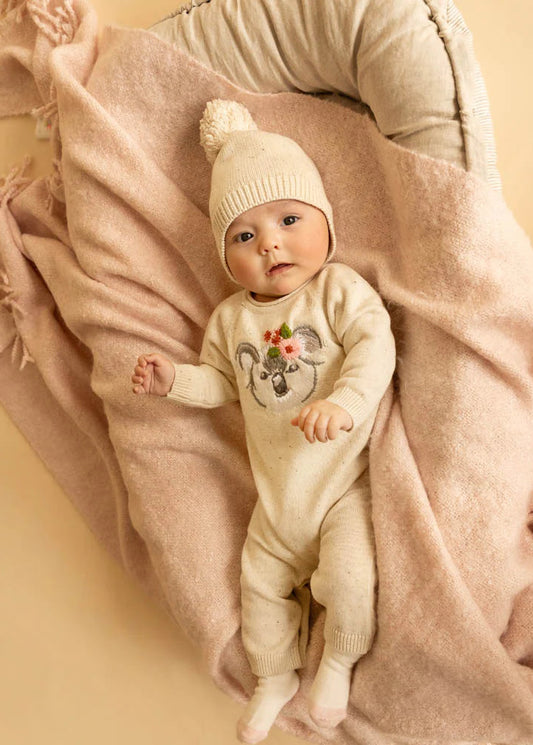Charlie Koala Organic Knitted Romper - Cream Speckle