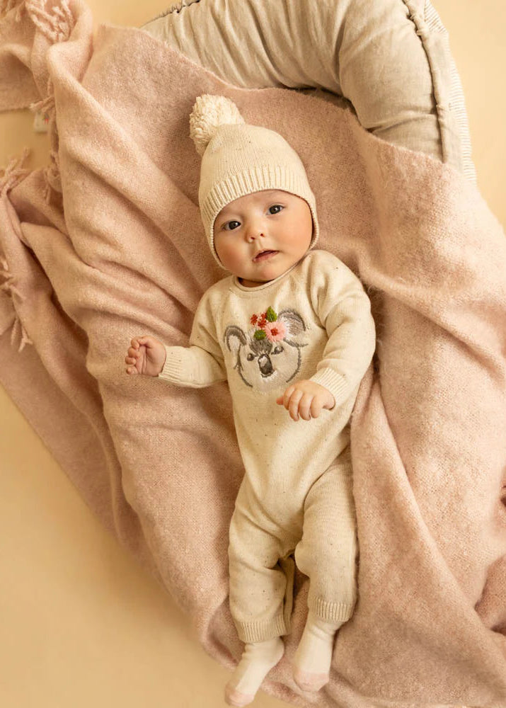 Charlie Koala Organic Knitted Romper - Cream Speckle