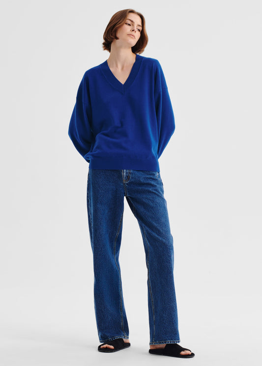 Payton V-Neck Merino Knit Pullover - Cobalt