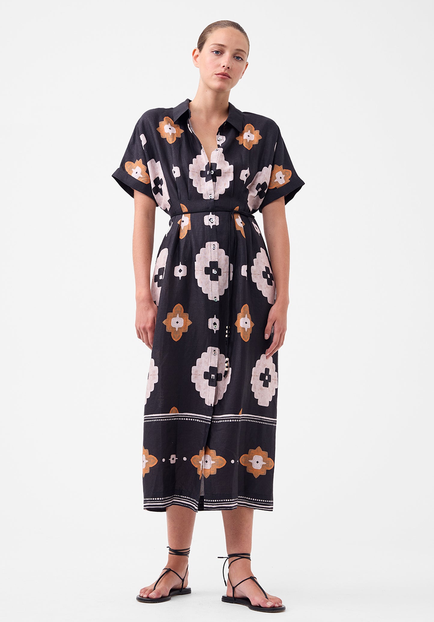 Navi Linen Shirt Dress - Print