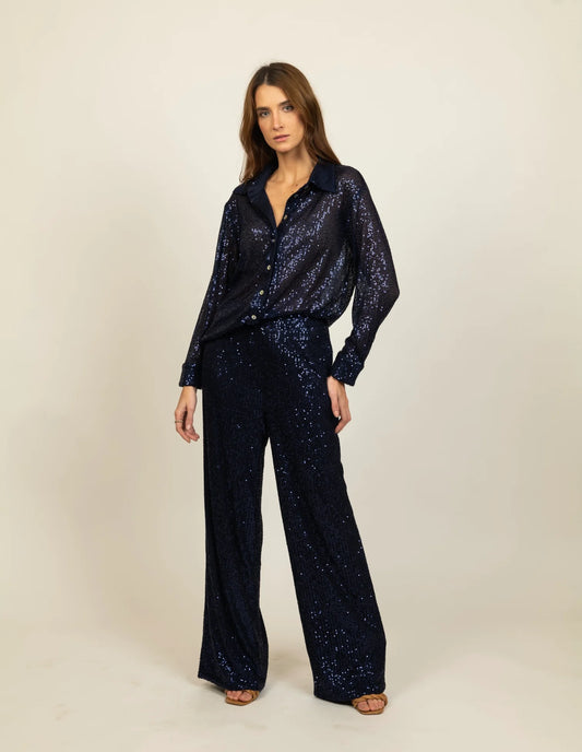 Kat Sequin Shirt - Blue Sequin