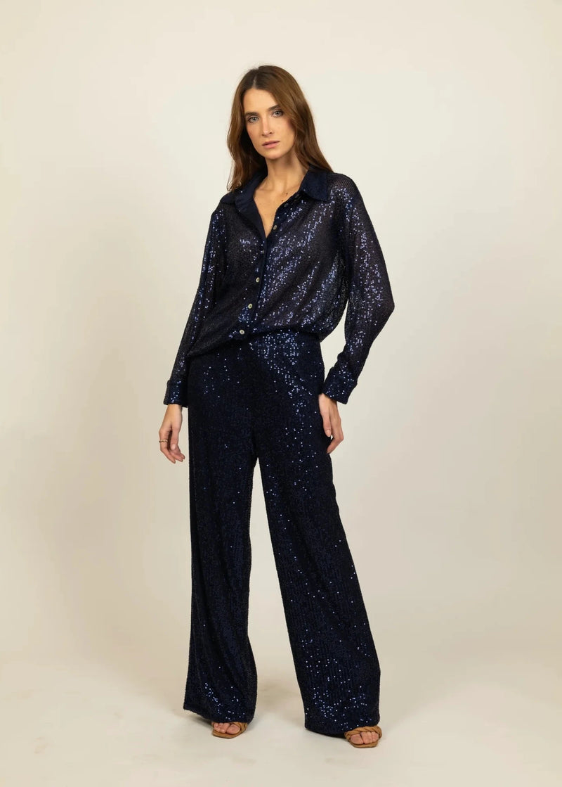 Kat Sequin Shirt - Blue Sequin